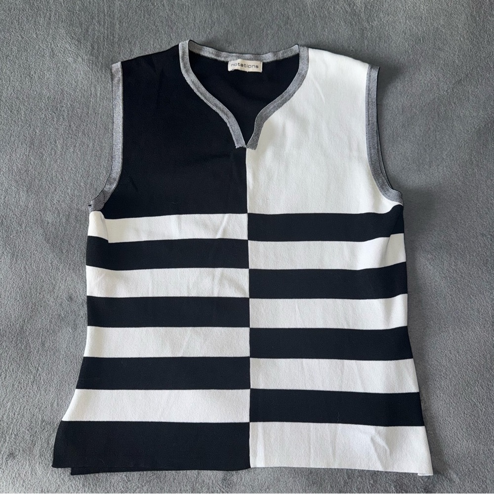 Sleeveless Black & White Striped Top